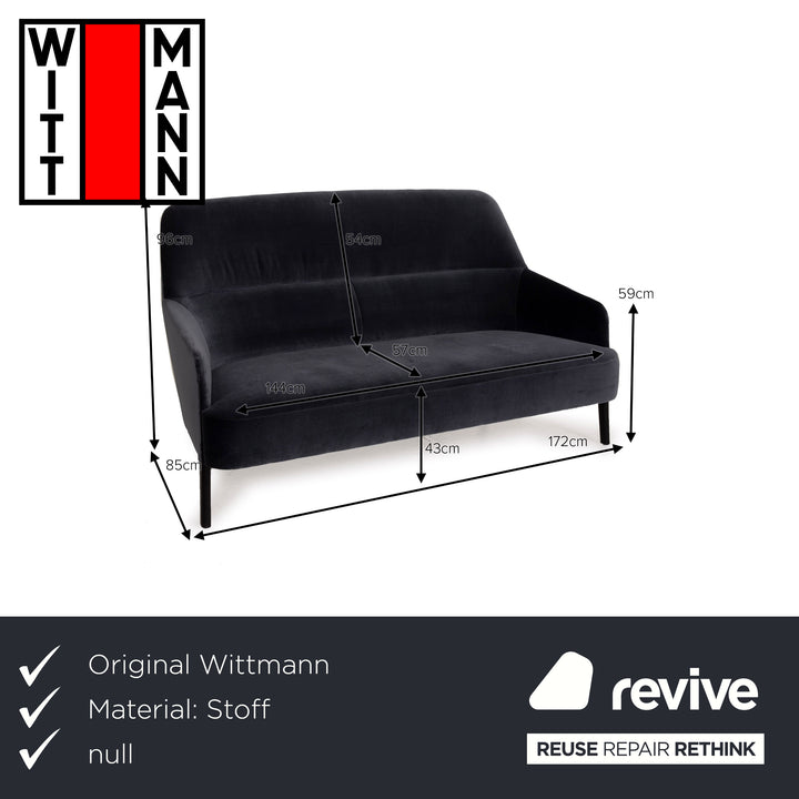 Wittmann mono fabric sofa set dark blue 1x two-seater 1x armchair 1x stool grey