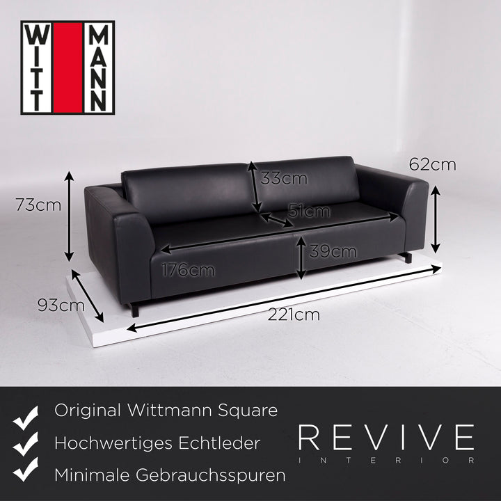 Wittmann Square Leather Sofa Gray Dark Gray Anthracite Three Seater Couch #110515