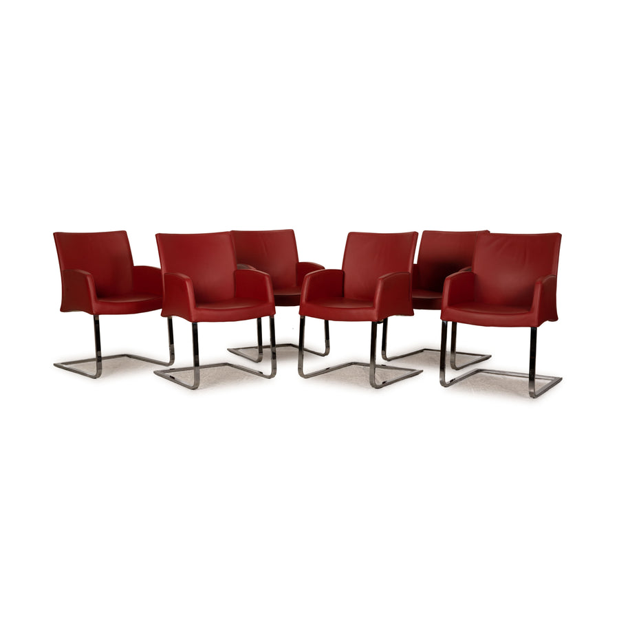 Wittmann Times Leather Chair Set Dark Red Cantilever