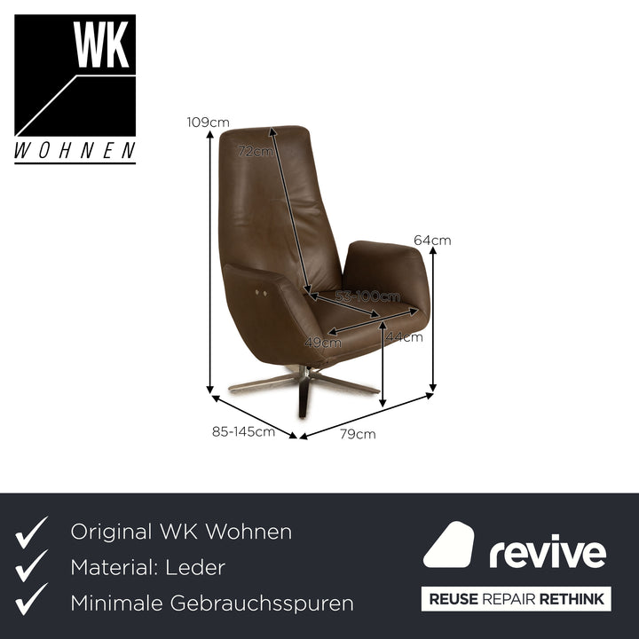 WK Wohnen 685 Minu Leather Armchair Brown Khaki Electric Function Battery Relaxation Function