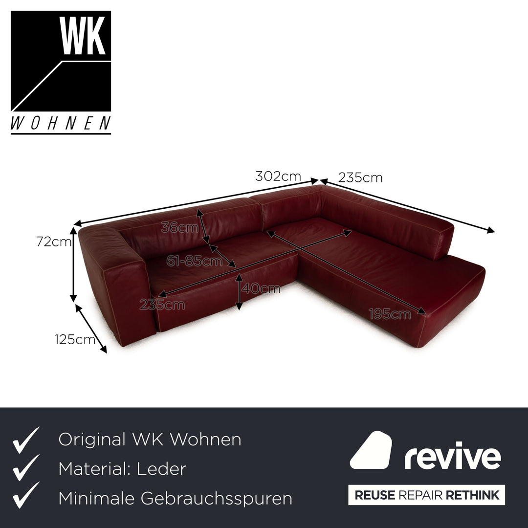 WK Wohnen Event leather corner sofa red sofa couch electrical function recamier on the right