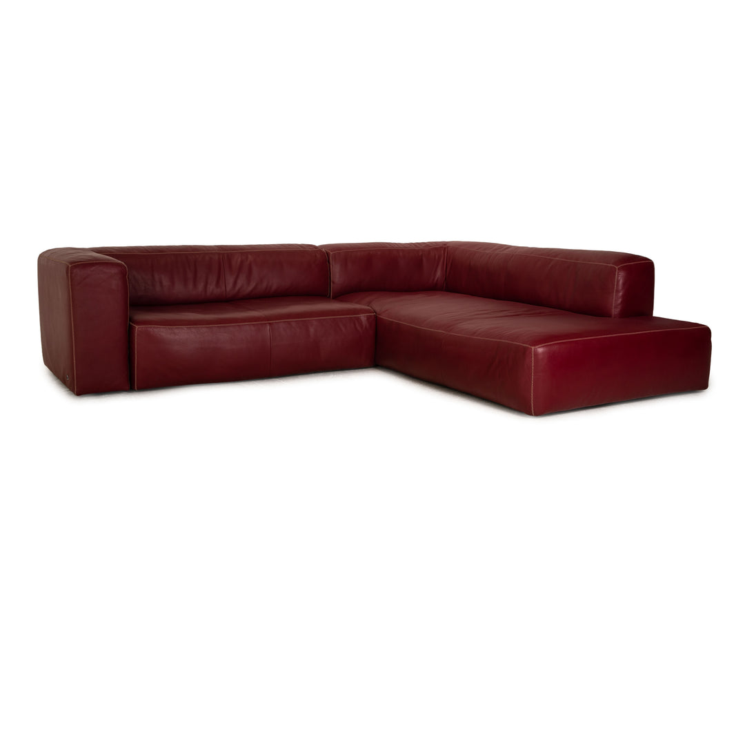 WK Wohnen Event leather corner sofa red sofa couch electrical function recamier on the right