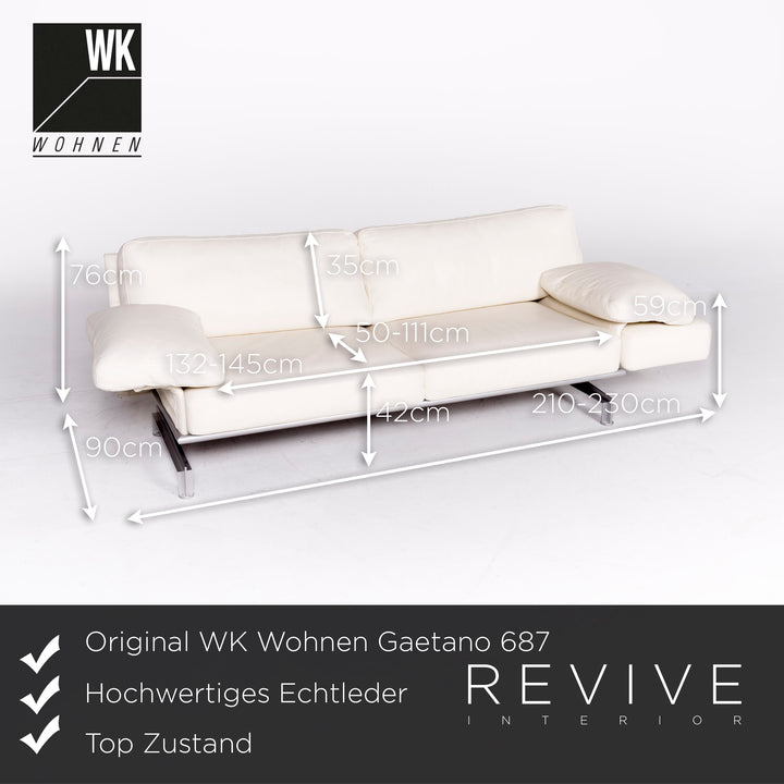 WK Wohnen Gaetano 687 Designer Leder Sofa Weiß Echtleder Zweisitzer Couch #8535