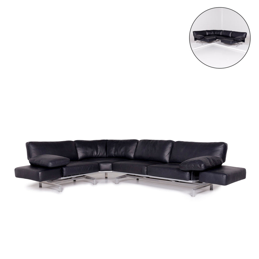 WK Wohnen Gaetano 687 Leder Ecksofa Blau Dunkelblau Sofa Funktion Relaxfunktion Couch #11022