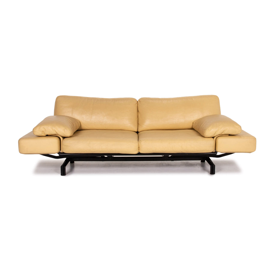 WK Wohnen Gaetano 687 Leder Sofa Gelb Hellgelb Pastellgelb Zweisitzer Relaxfunktion Funktion Couch #13412