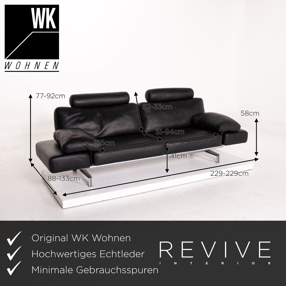 WK Wohnen Gaetano 687 Leder Sofa Schwarz Zweisitzer Funktion Rekaxfunktion Couch #15027