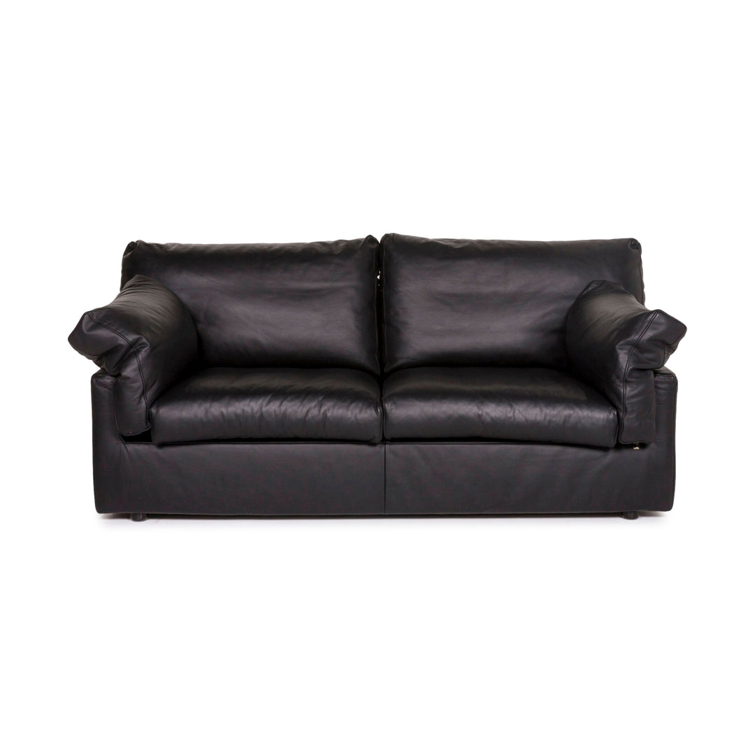 WK Wohnen Leder Sofa Schwarz Zweisitzer Couch #12290