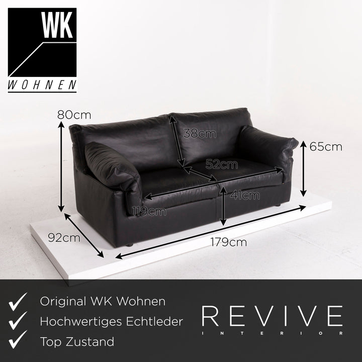 WK Wohnen leather sofa black two-seater couch #12290