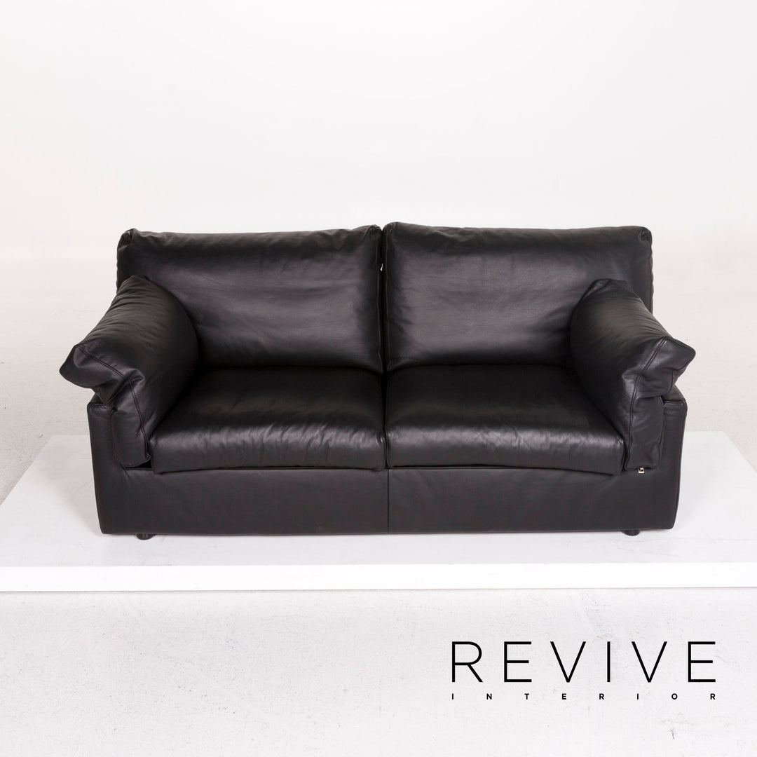 WK Wohnen Leder Sofa Schwarz Zweisitzer Couch #12290