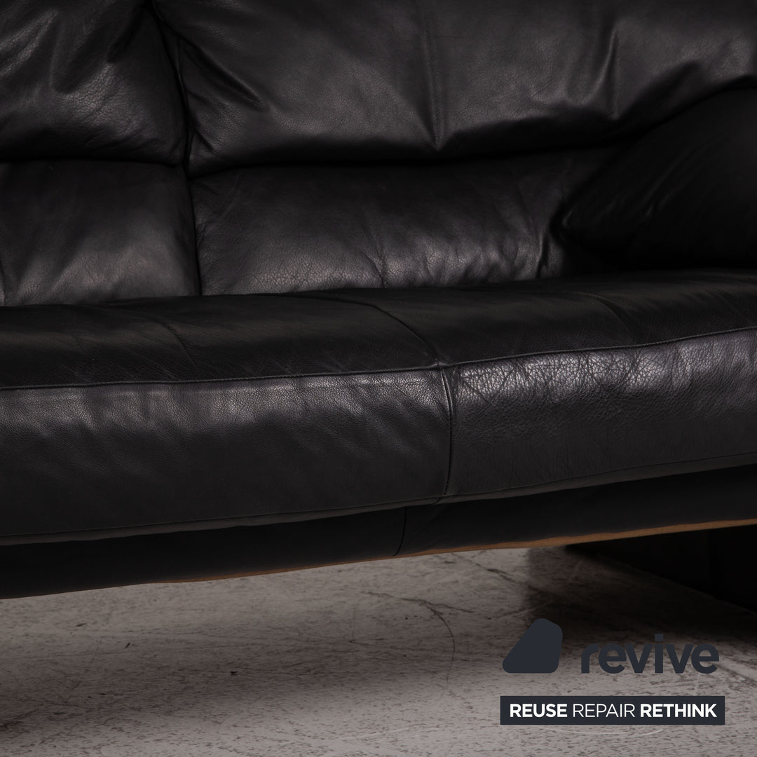 WK Wohnen Leder Sofa Schwarz Zweisitzer Couch