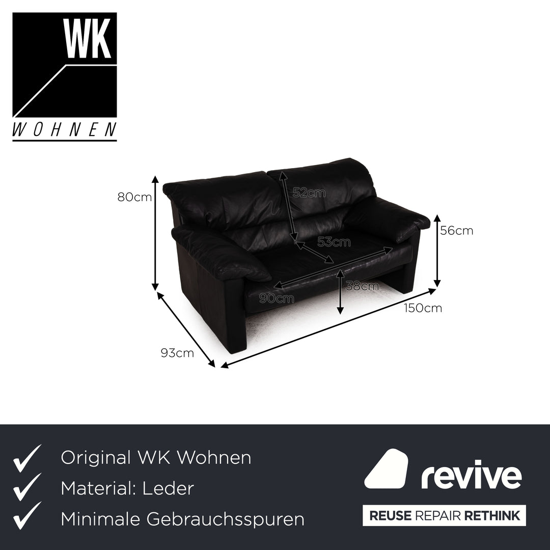 WK Wohnen Leder Sofa Schwarz Zweisitzer Couch