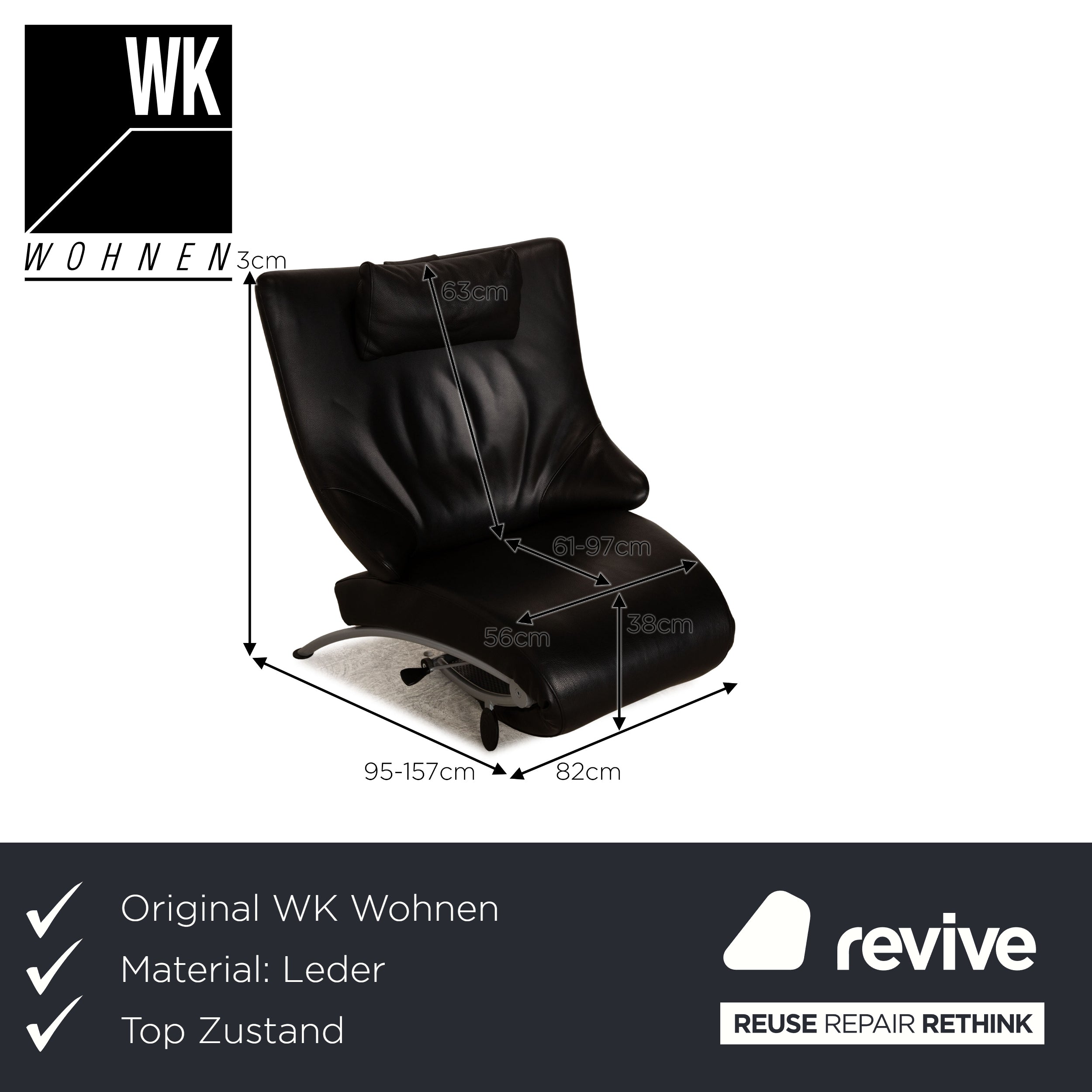 WK Wohnen Solo 699 Leder Sessel Schwarz Funktion