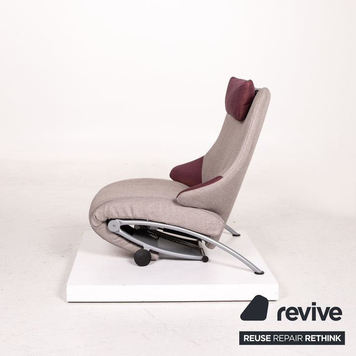 WK Wohnen Solo 699 Fabric Lounger Gray Purple Relax Lounger Armchair Relaxation Function #14573