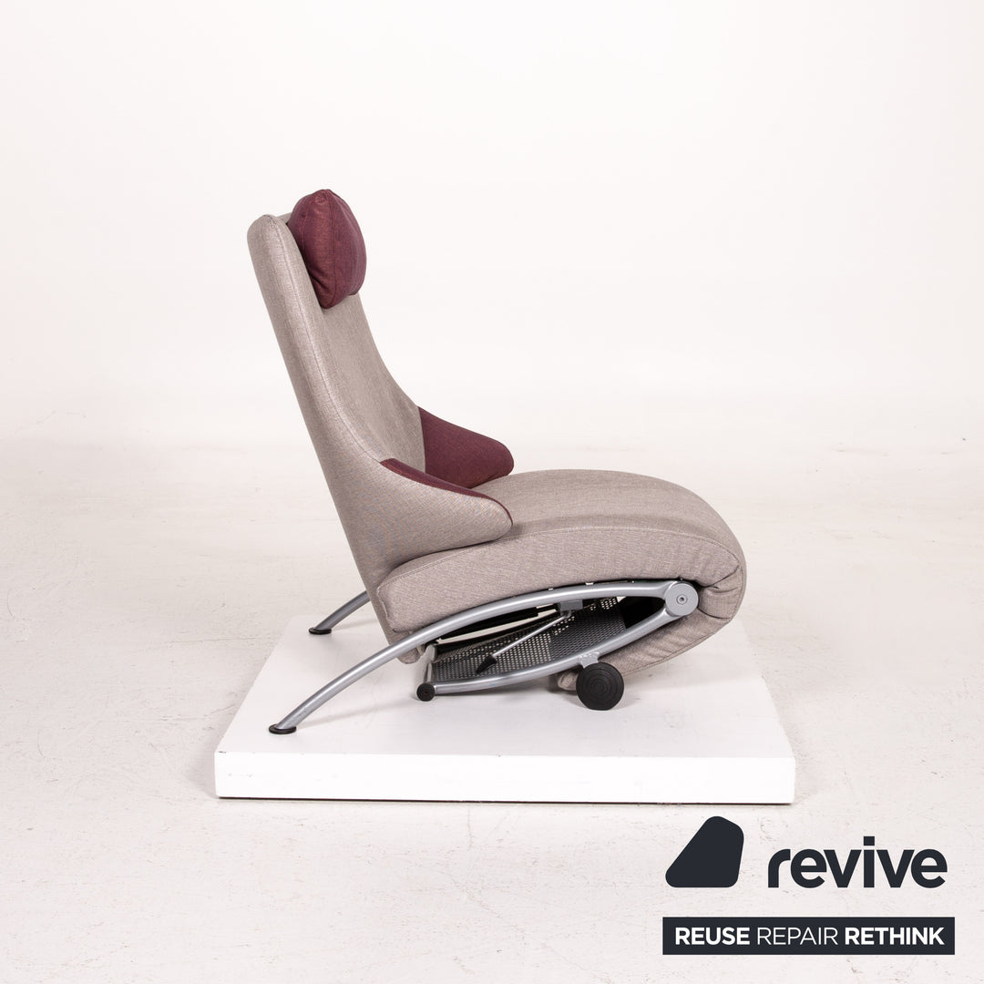 WK Wohnen Solo 699 Fabric Lounger Gray Purple Relax Lounger Armchair Relaxation Function #14573