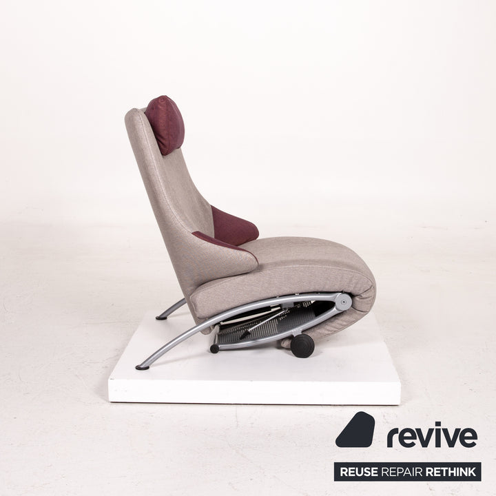 WK Wohnen Solo 699 Fabric Lounger Gray Purple Relax Lounger Armchair Relaxation Function #14573