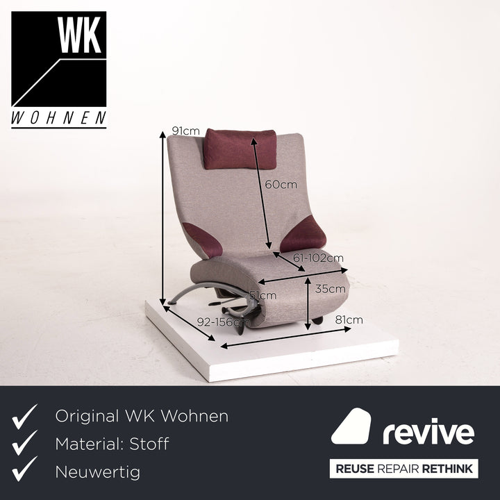WK Wohnen Solo 699 Fabric Lounger Gray Purple Relax Lounger Armchair Relaxation Function #14573