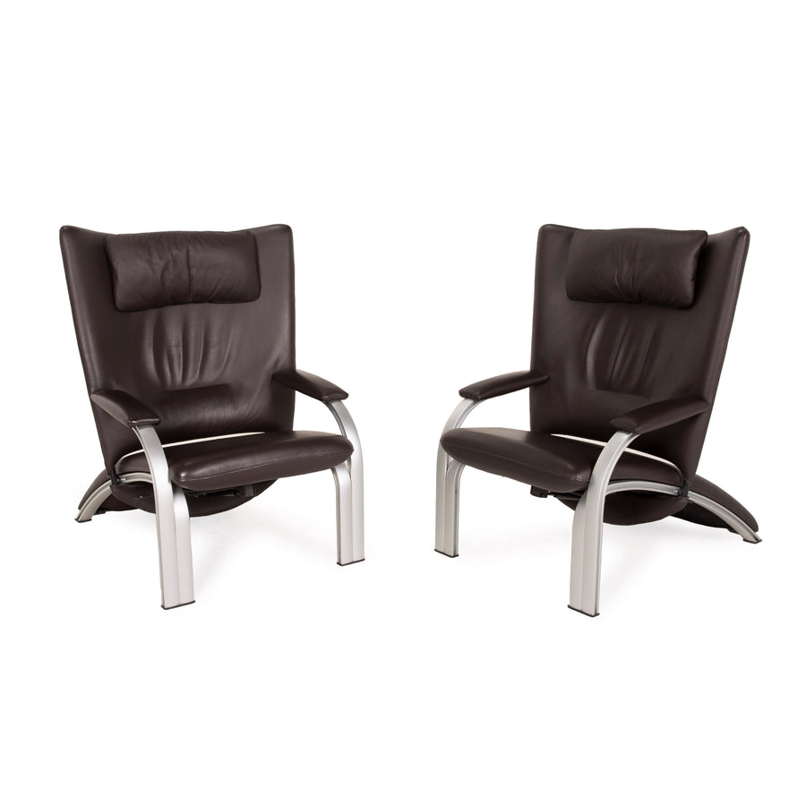 WK Wohnen Spot 698 Leder Sessel Garnitur Dunkelbraun Relaxsessel Relaxfunktion Braun 2x
