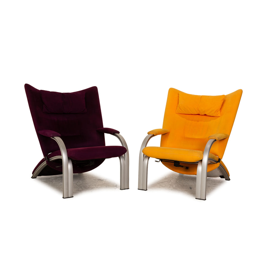WK Wohnen Spot 698 fabric armchair set yellow purple 2x armchair manual relaxation function