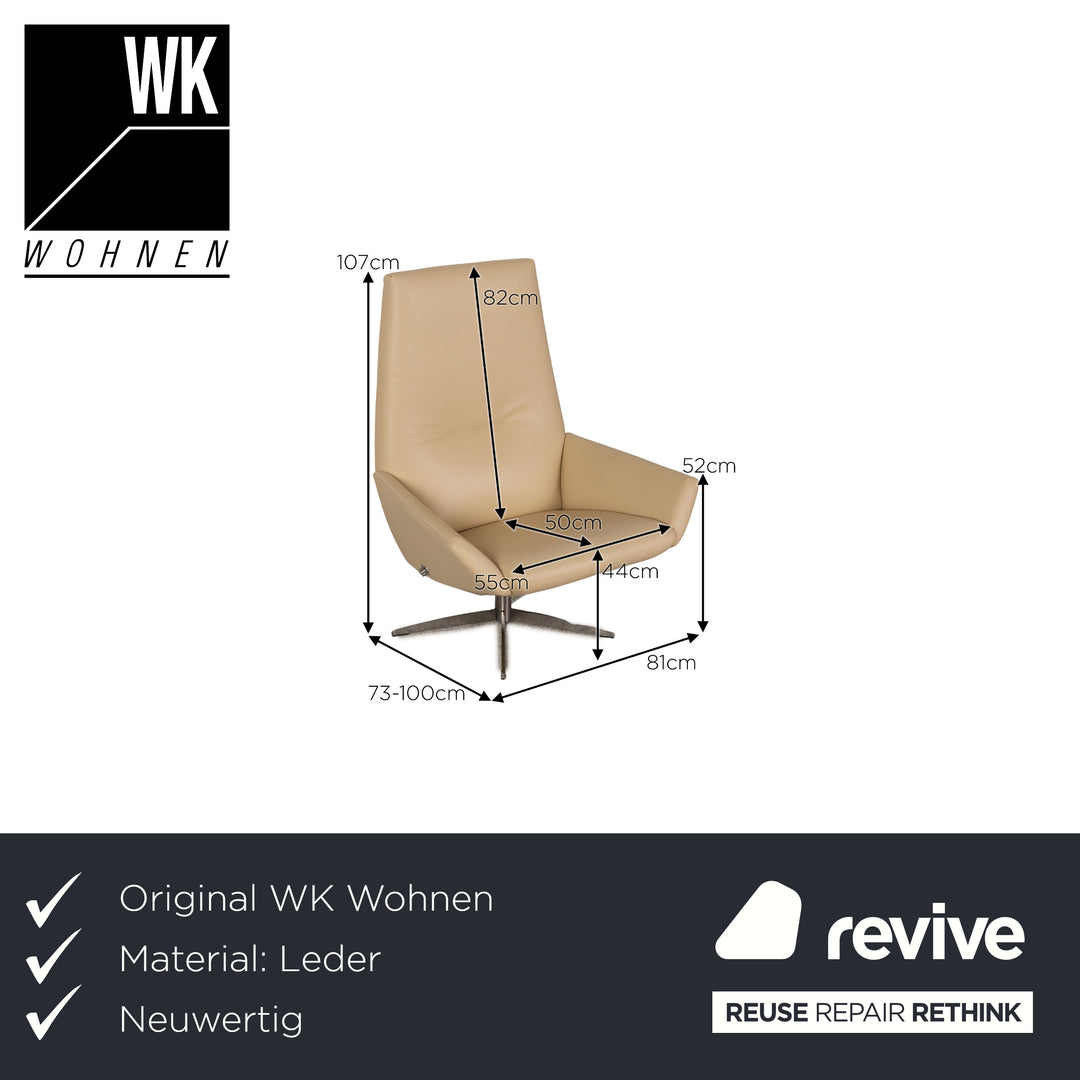 WK Wohnen WK 680 Tipo Leder Sessel Creme Funktion inkl. Hocker