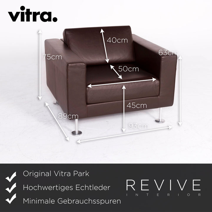 Vitra Park Armchair 2x Armchair Set Leather Brown Chocolate Jasper Morrison Polished Aluminum Solid Wood Genuine Leather #4427