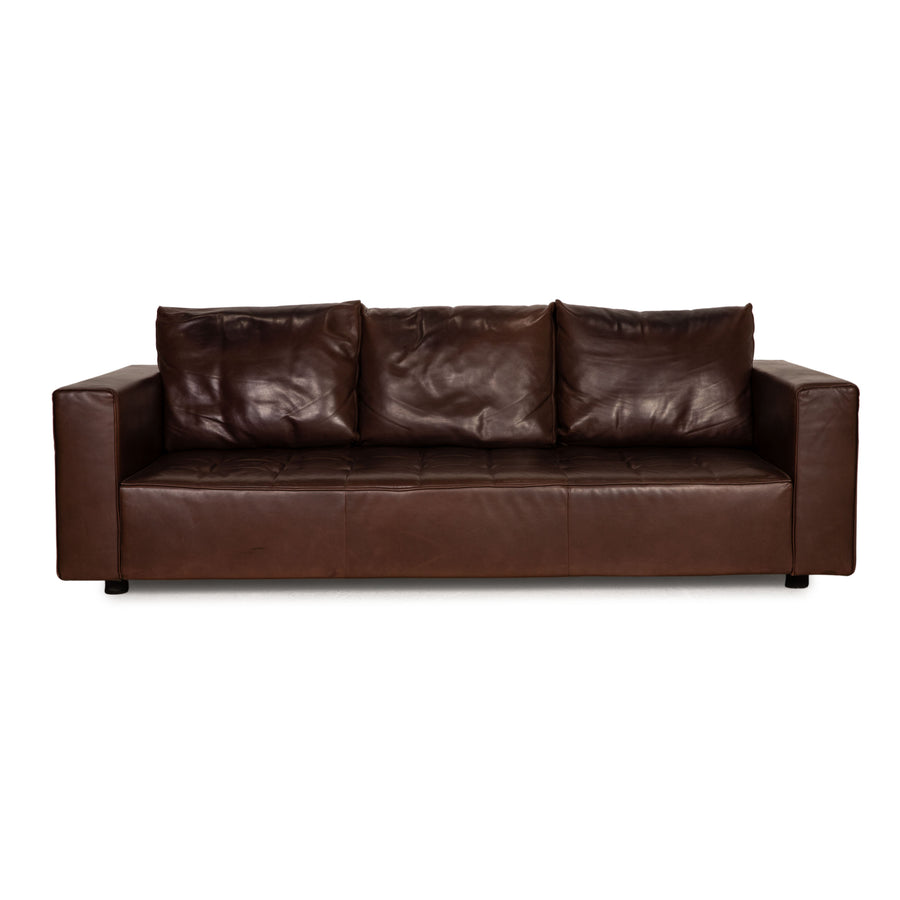 Zanotta Kilt Leather Sofa Brown Three Seater Couch
