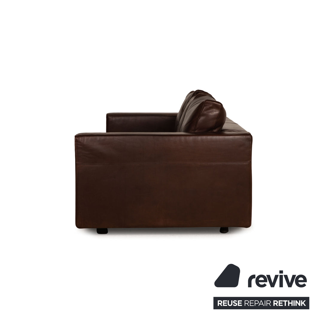 Zanotta Kilt Leather Sofa Brown Three Seater Couch