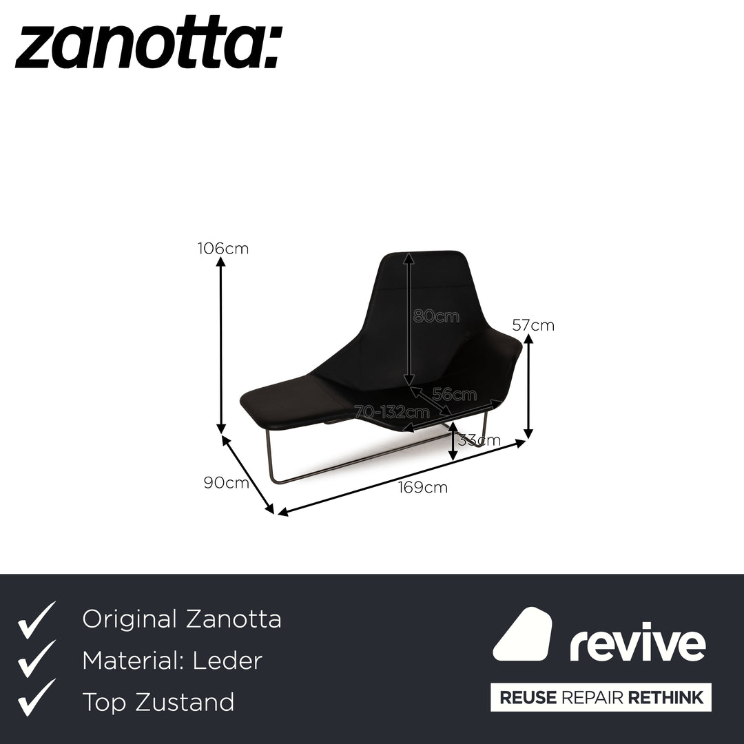 Zanotta Llama Leather Lounger Black Chaise Longue