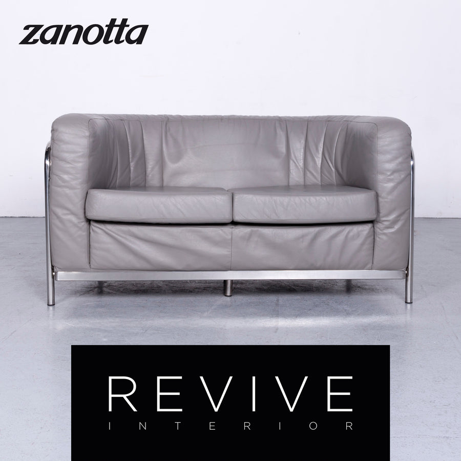 Zanotta Onda canapé design en cuir gris canapé deux places en cuir véritable #6719