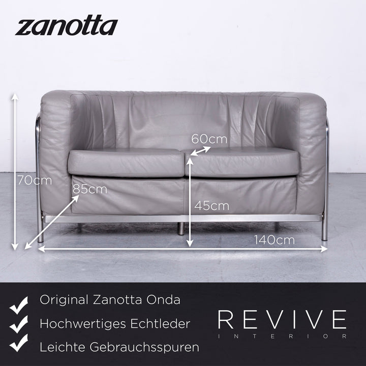 Zanotta Onda Designer Leder Sofa Grau Echtleder Zweisitzer Couch #6719