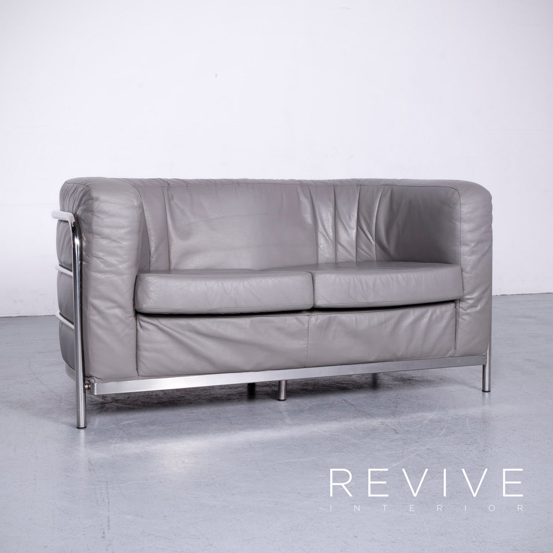 Zanotta Onda Designer Leder Sofa Grau Echtleder Zweisitzer Couch #6719