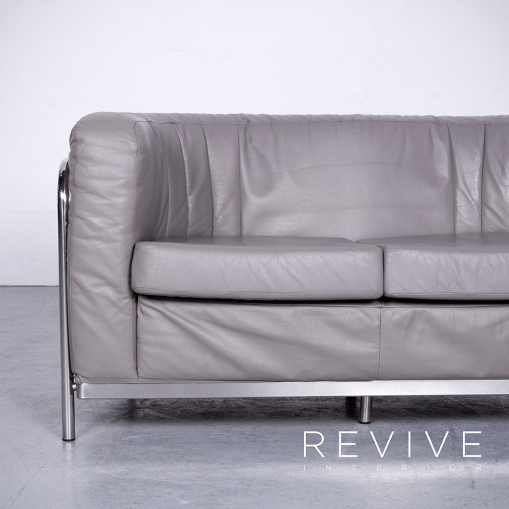 Zanotta Onda Designer Leder Sofa Grau Echtleder Zweisitzer Couch #6719