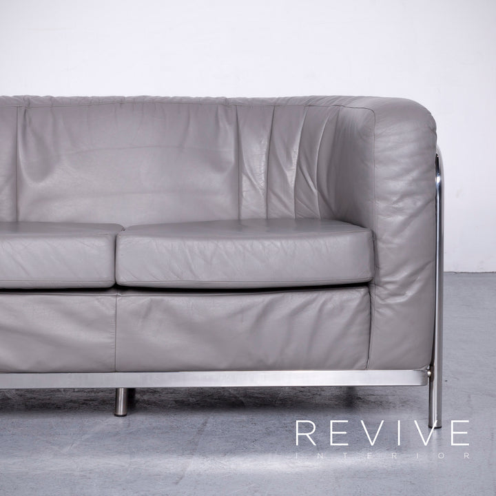 Zanotta Onda Designer Leder Sofa Grau Echtleder Zweisitzer Couch #6719