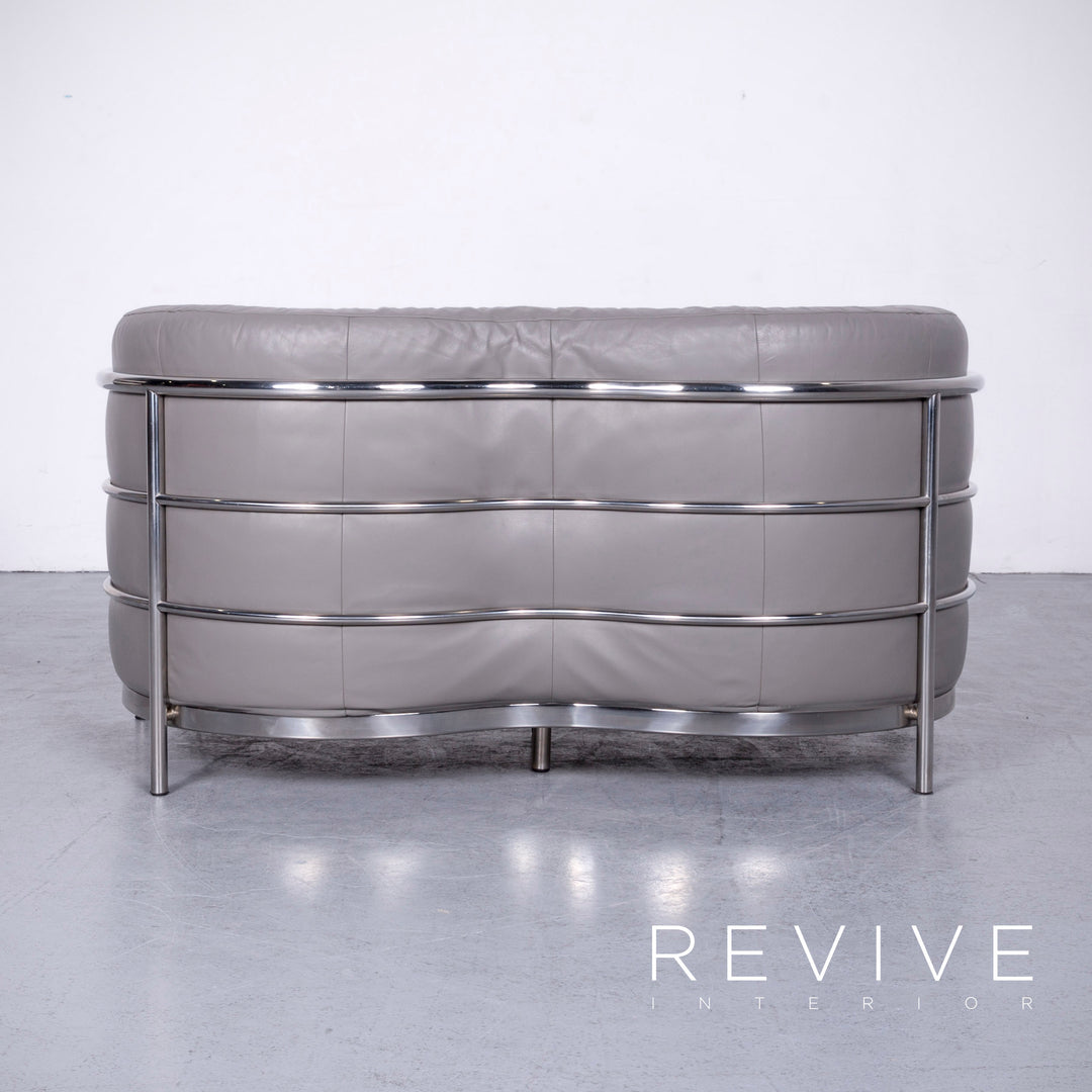 Zanotta Onda Designer Leder Sofa Grau Echtleder Zweisitzer Couch #6719