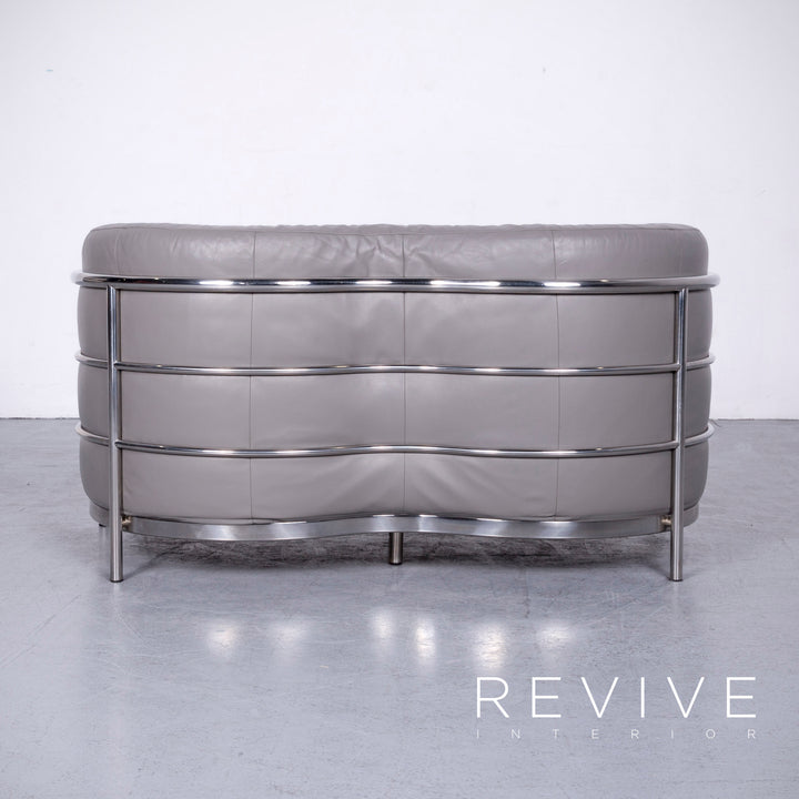 Zanotta Onda Designer Leder Sofa Grau Echtleder Zweisitzer Couch #6719