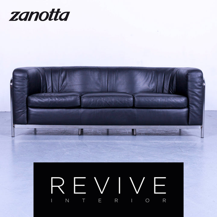 Zanotta Onda Designer Leder Sofa Schwarz Dreisitzer Couch Echtleder #5306