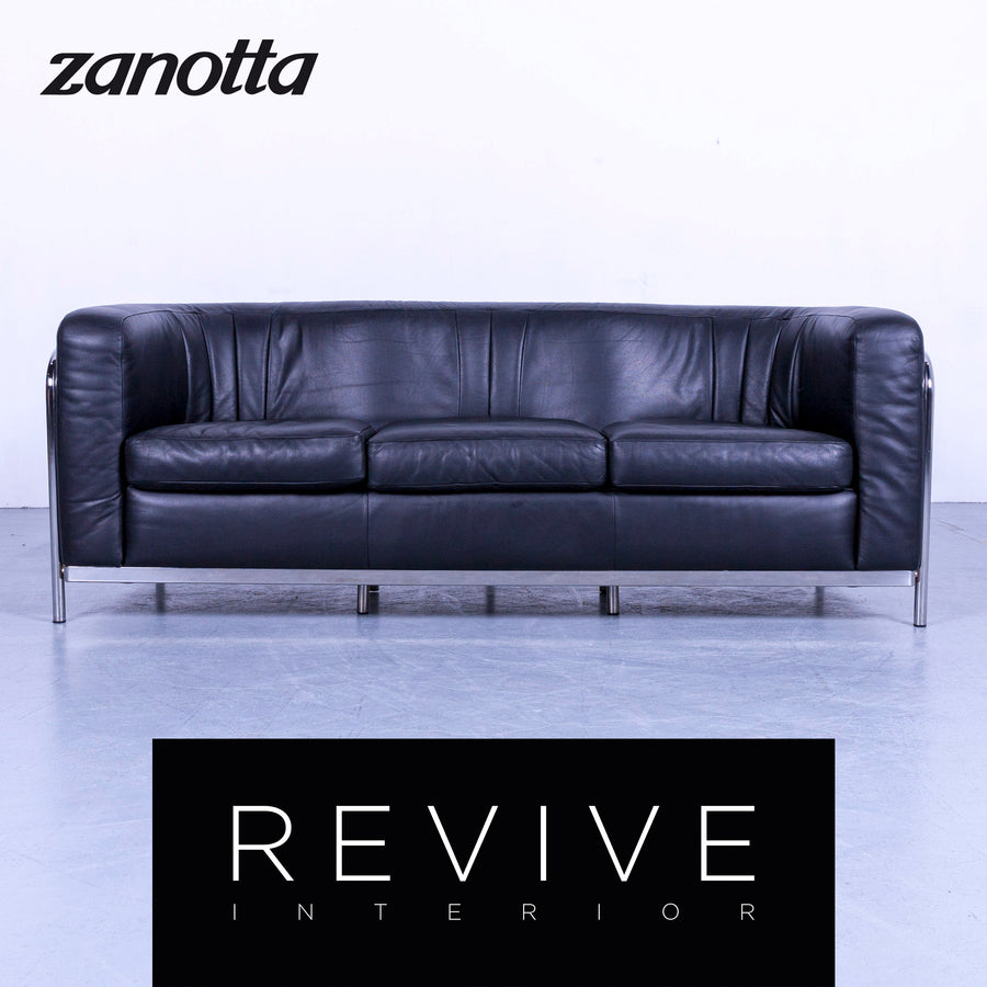 Zanotta Onda canapé design en cuir noir canapé trois places en cuir véritable #5306