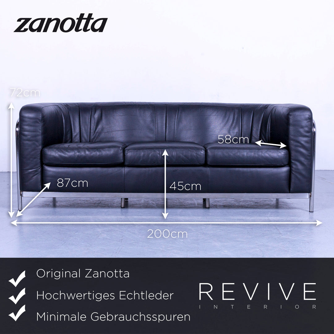 Zanotta Onda Designer Leder Sofa Schwarz Dreisitzer Couch Echtleder #5306