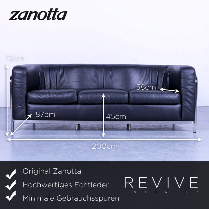 Zanotta Onda Designer Leder Sofa Schwarz Dreisitzer Couch Echtleder #5306