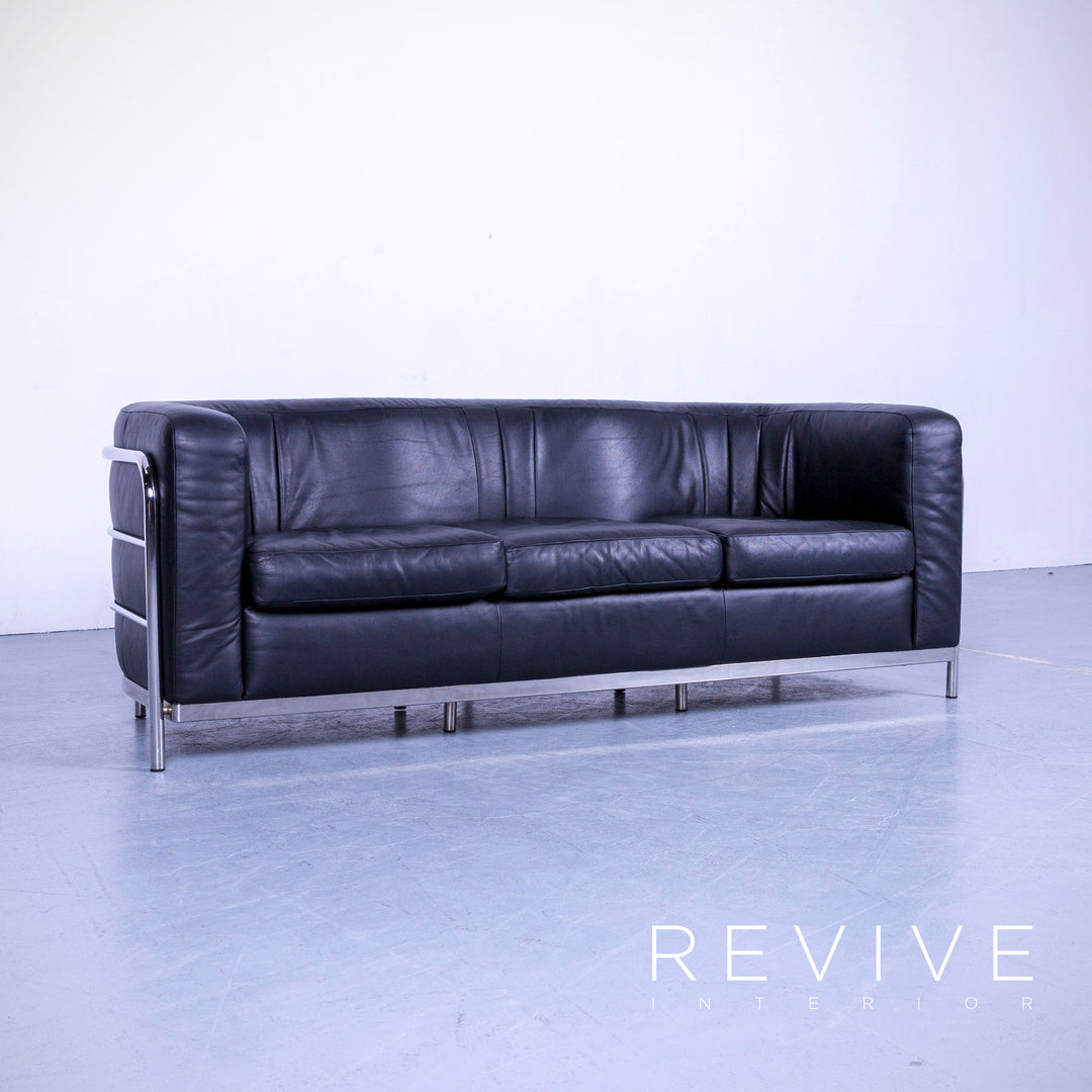 Zanotta Onda Designer Leder Sofa Schwarz Dreisitzer Couch Echtleder #5306