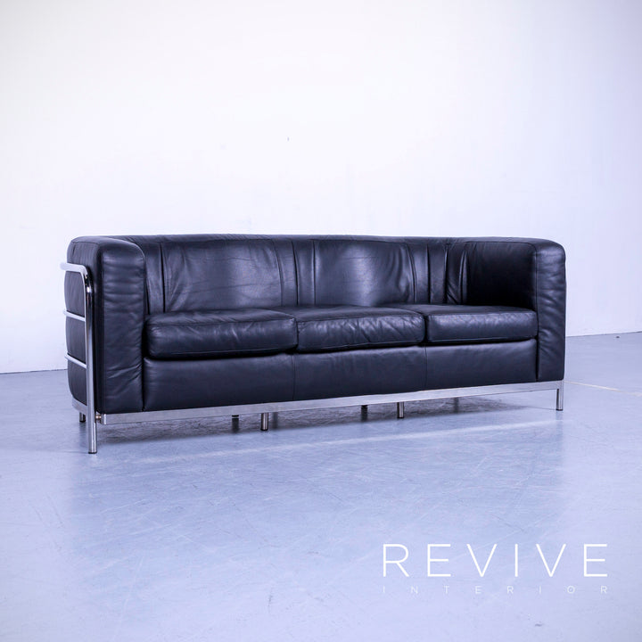 Zanotta Onda Designer Leder Sofa Schwarz Dreisitzer Couch Echtleder #5306