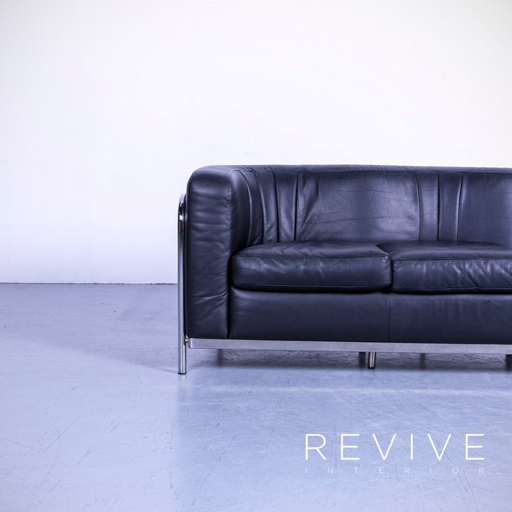 Zanotta Onda Designer Leder Sofa Schwarz Dreisitzer Couch Echtleder #5306