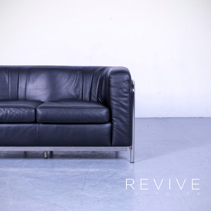 Zanotta Onda Designer Leder Sofa Schwarz Dreisitzer Couch Echtleder #5306