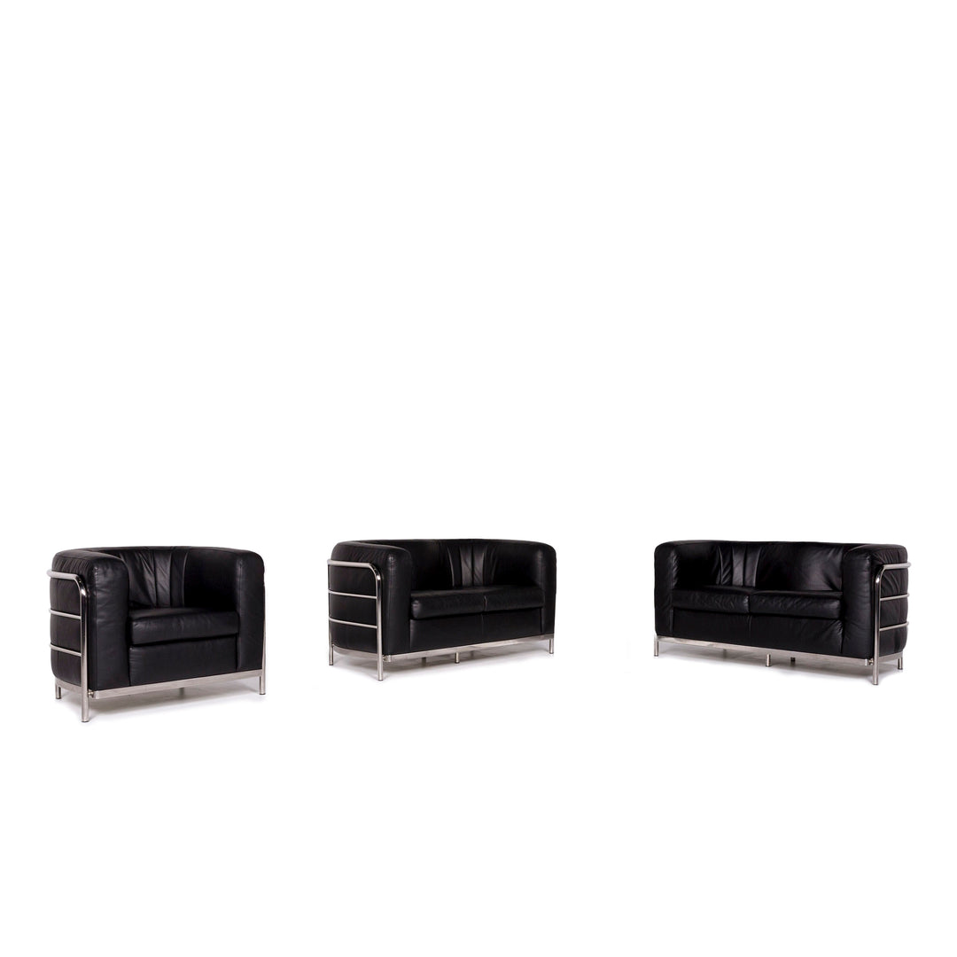 Ensemble canapé en cuir Zanotta Onda noir 2x deux places 1x fauteuil #10668
