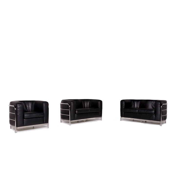 Ensemble canapé en cuir Zanotta Onda noir 2x deux places 1x fauteuil #10668