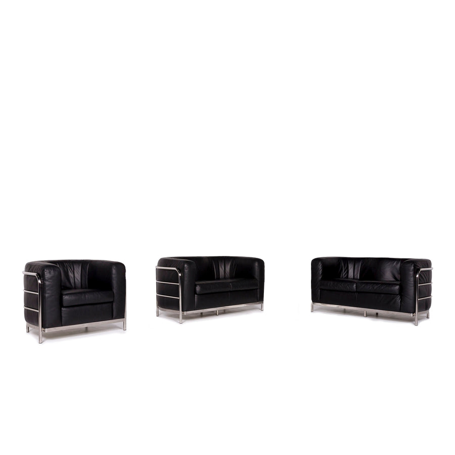 Ensemble canapé en cuir Zanotta Onda noir 2x deux places 1x fauteuil #10668