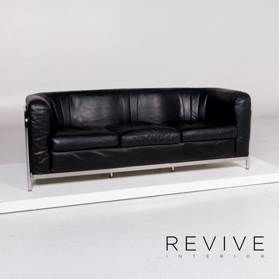 Zanotta Onda Leder Sofa Garnitur Schwarz 2x Dreisitzer Gionatan de Pas #11341