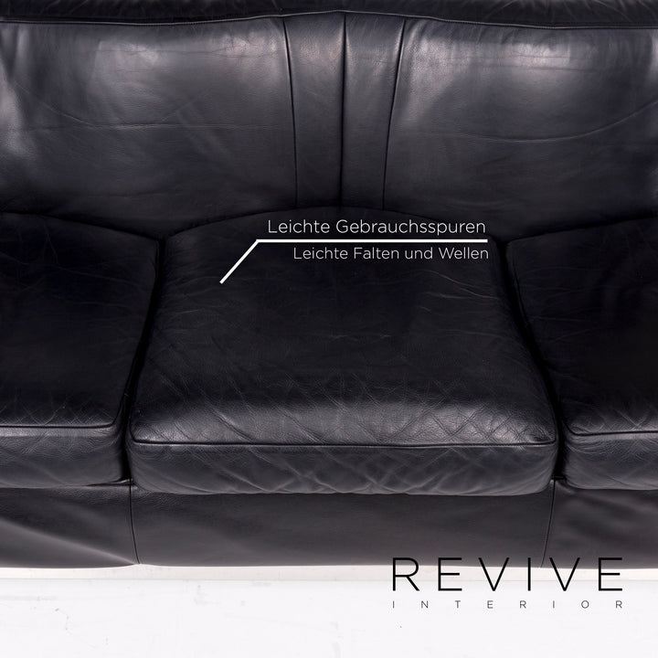 Zanotta Onda Leather Sofa Black Three Seater Gionatan de Pas Couch #11342