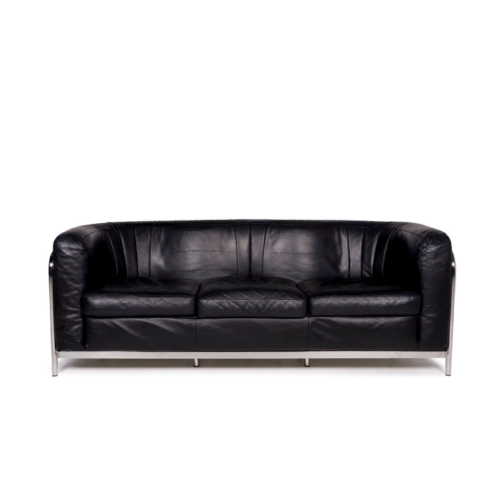 Zanotta Onda Leather Sofa Black Three Seater Gionatan de Pas Couch #11342