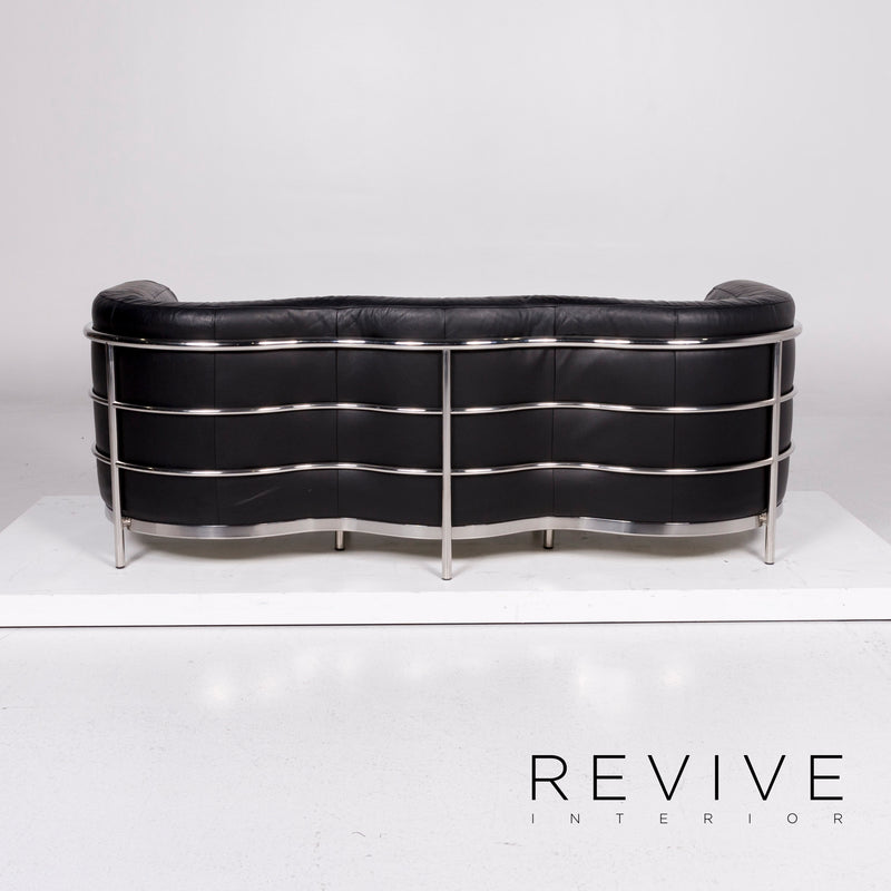 Zanotta Onda Leder Sofa Garnitur Schwarz 2x Dreisitzer Gionatan de Pas 