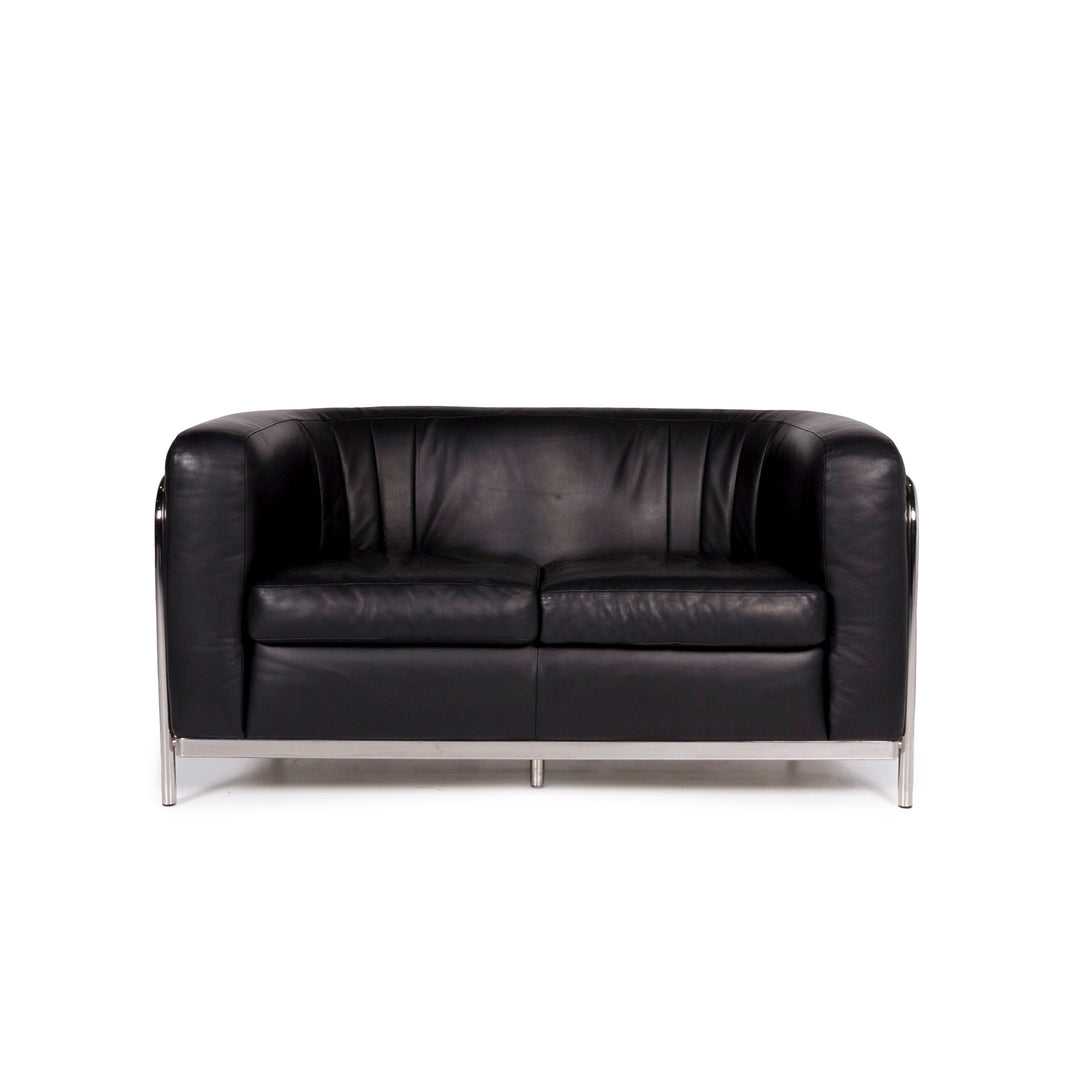 Zanotta Onda Leather Sofa Black Two Seater Couch #10665